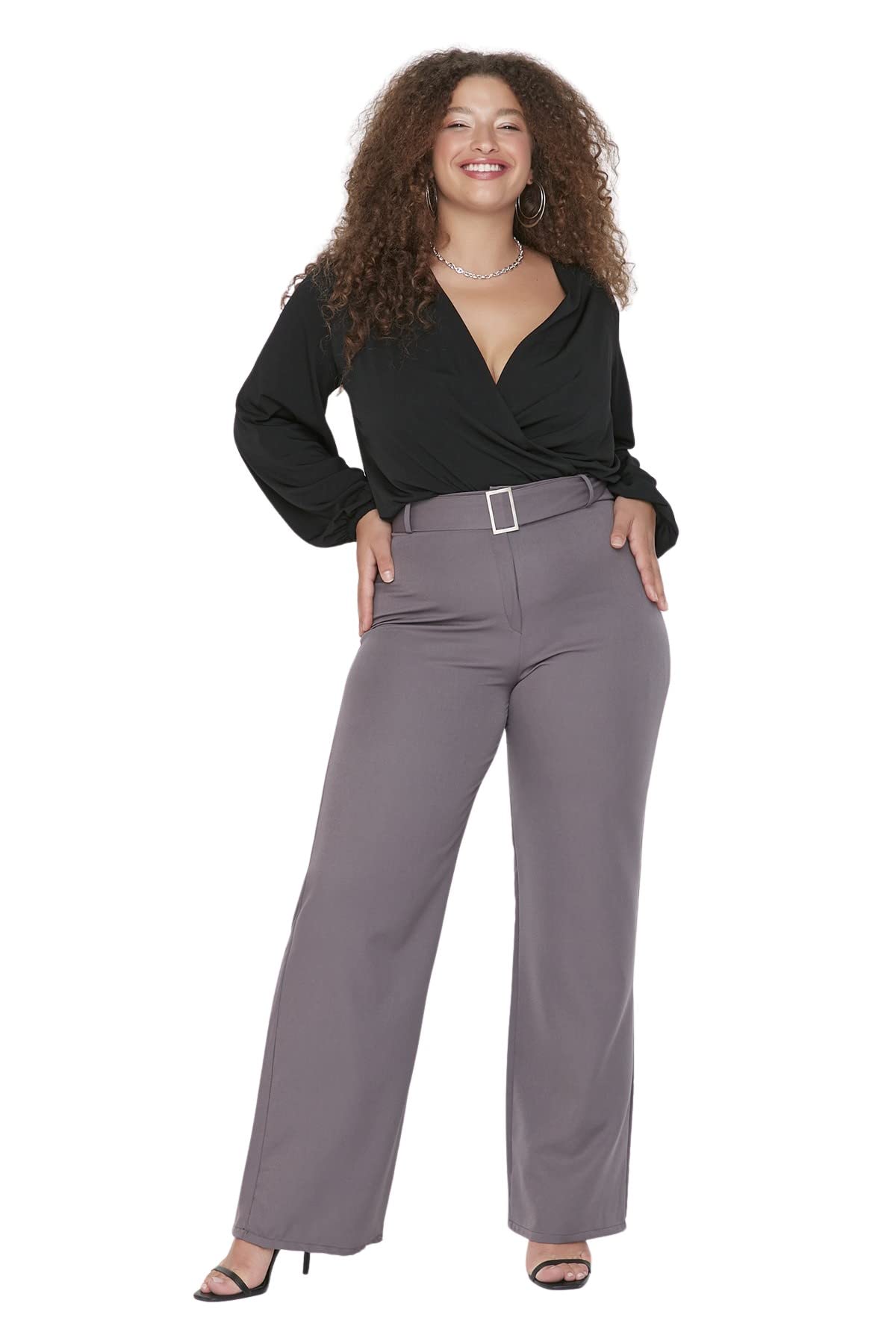 Trendyol Women Plus Size High Waist Wide Leg Wide Leg Plus Size Trousers