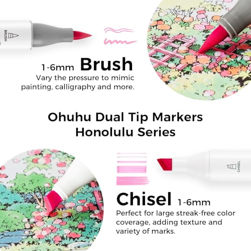 Image of Ohuhu Alcohol Brush Markers Pastel-48 Colors of Honolulu Sweetness-Alcohol Based Double Tipped Art Marker Set for Artist Adults Coloring Illustration- Brush & Chisel