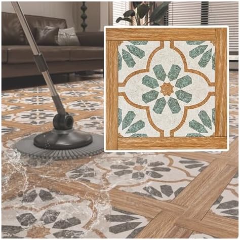 Peel and Stick Floor Tiles - Waterproof Retro Floral Design, Self-Adhesive PVC Flooring for Renters, Perfect for Kitchen, Laundry, Balcony, Entryway Decor