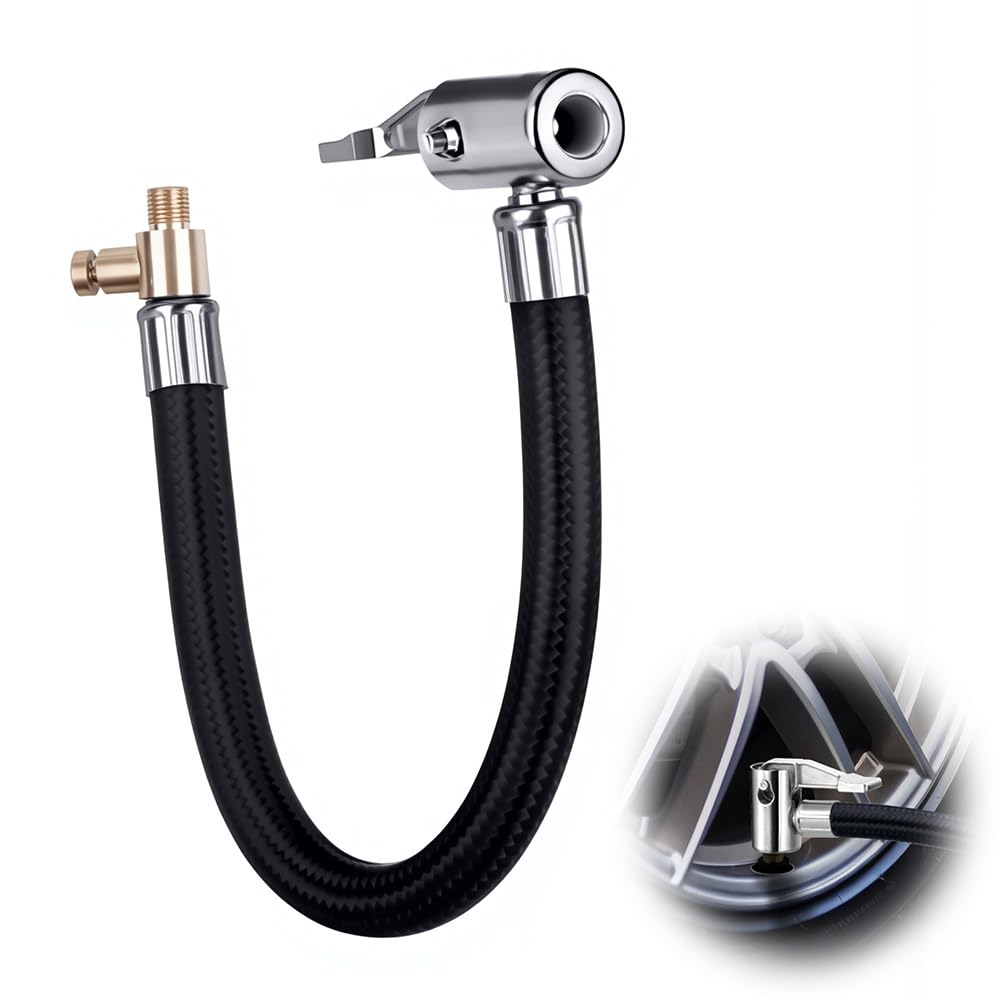 【空気入れ】 ホース エアバルブ アダプター 20cm バイク 自転車 自動車用 エアーチャック 延長ホース エアーホース 空気圧調整バルブ付き 充放气可能 コンパクト設計 コンプレッサー 接続