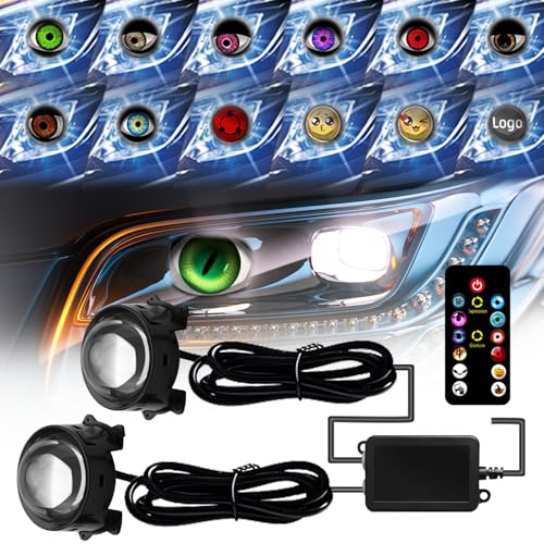 Image of SUBPLUSIX Demon Eye Headlights for Motorcycles, 2PCS LED Dynamic Devil Eyes Light Kit with HD Lens, 31 Animated Eye Patterns, Universal 12-36V Eyeball Lights for Motorcycle, Car Accessories