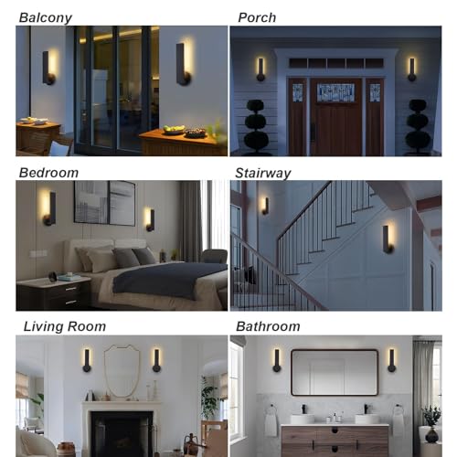 Image of Aluminum LED 18W Modern Wall Sconces Set of 2 Matte Black Waterproof Sconce Wall Lighting Indoor Outdoor Hardwired Wall Lights for Office,Porch, Bedroom, Bathroom, Living Room,Stairway