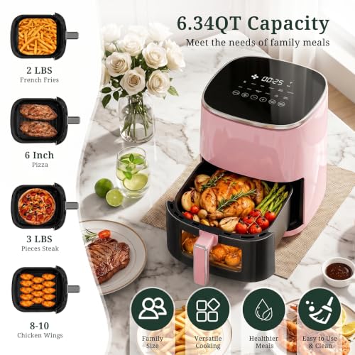 Image of Air Fryer, 6QT Airfryer with Viewing Window, 12-in-1 Digital Air Fryer Oven, 400F Fast Heating, Nonstick & Dishwasher Safe Square Basket, Air Fry, Roast, Bake, Reheat, Dehydrate for Family Meals