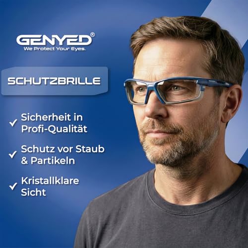 GENYED Arbeitsschutzbrille, CE EN166 zertifiziert, Schutzbrille, Anti-Beschlag und Anti-Kratz-Beschichtung, UV400-Gläser, Seitenschutz, Für Männer und Frauen, Arbeitsbrille, Sicherheitsbrille