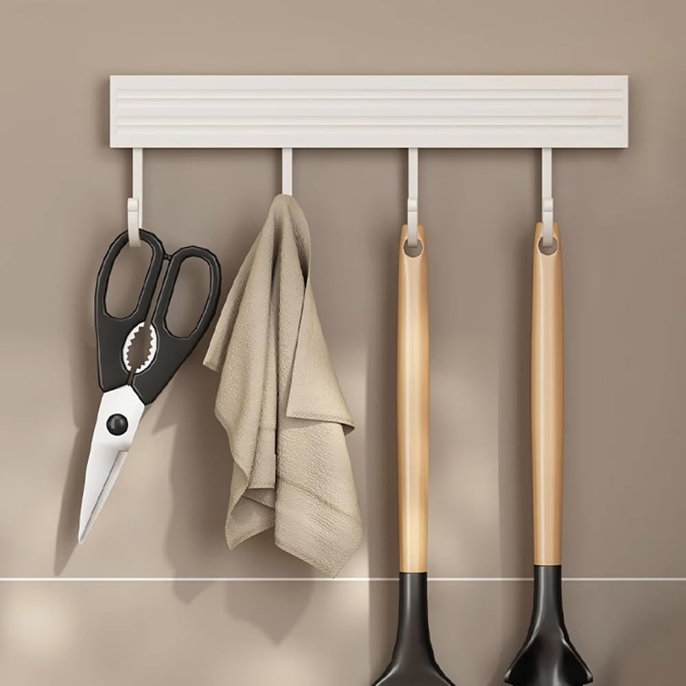 XYAGYUND Hanging Pot Rack, Kitchen Utensils Holder Utensil Rack Pot and Pan Hanging, Rod Hooks & Racks, Wall Mounted Rail Organizer(with 4 Hooks 20cm)