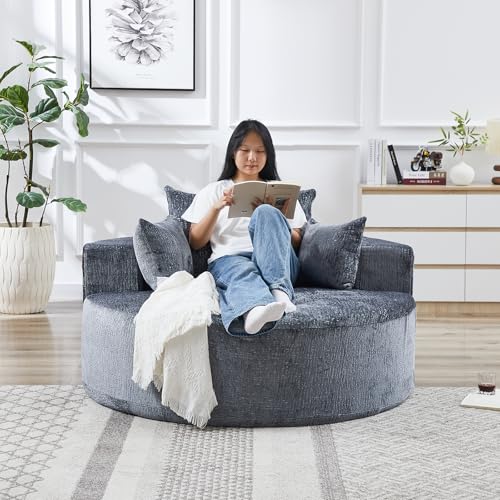 Sillón Redondo Plegable Chenille Gris miniatura 3