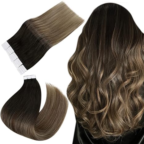 Easyouth Seamless Tape on Haar Extensions Adhesive on Haar 14 Zoll Farbe Dunkelbraun Verblasst zu Hellbraun 40g Double Side Tape im Real Haar Extensions
