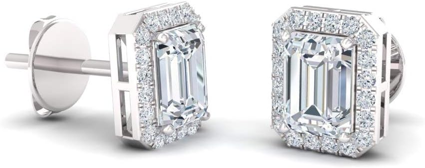 Diamondere Natural and Certified Gemstone and Diamond Petite Stud Earrings in 14K Solid Gold | 0.67 Carat Halo Earrings for Women