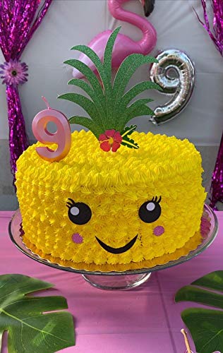 Palksky Glitter Big Pineapple Cake Topper Set With Eyes, Dimple, Mouth/Tropical Hawaiian Aloha Luau Themed Party Cake Decoration Supplies For Birthday Wedding Baby Shower(6.8X5.8Inch) #TOP6