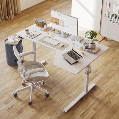 Image of Agilestic Electric Standing Desk, Height Adjustable Desk, 63 x 35 Inch Sit Stand up for Work Office Home, L Shaped Ergonomic Rising Computer Table with Memory Preset, White