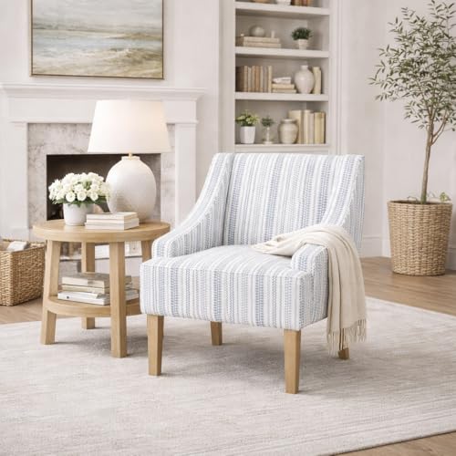 Image of HomePop Swoop Arm Accent Chair - Ivory Stripe