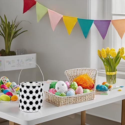 Image of Soccer Easter Bucket Easter Basket for Kids Baby Storage Basket Cute Toy Storage Bin Organizer Shelf Book Basket Easter Room Decor(Soccer)