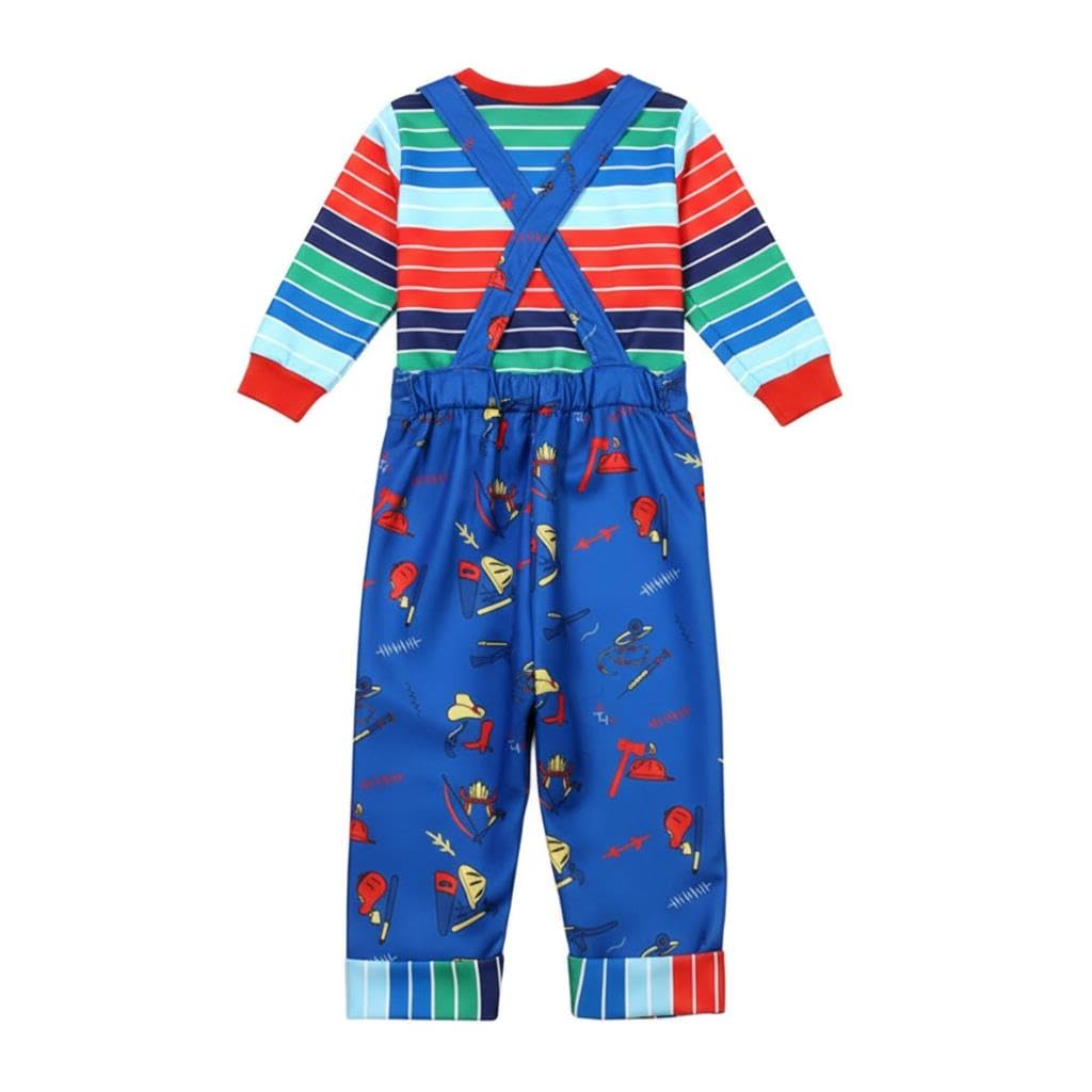 Lito Angels Boys Killer Costume with Striped Tee and Bib Overalls Horror Film Dress Up for Halloween Age 8-9 Years - Image 2