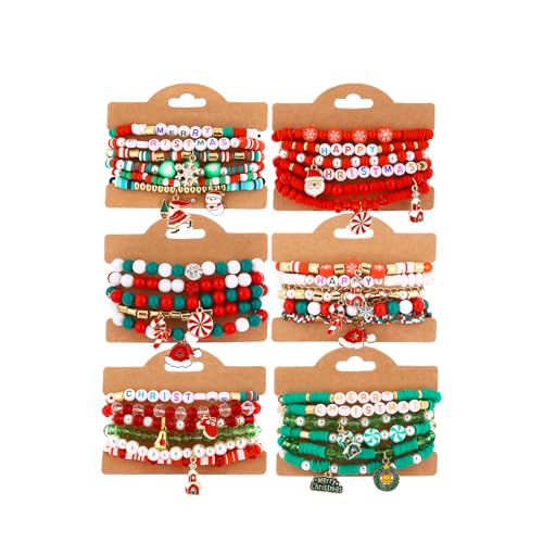 36 Pcs Holiday Heishi Surfer Bracelets for Women Bulk Easter Mother's Day Christmas St. Patrick's Day Mardi Gras Bracelet Stackable Stretch Friendship Bracelets Set