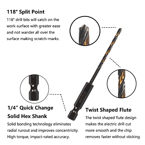 Valyriantool 10Pcs 1/16" Impact Drill Bit Set, Hex Drill Bit Set, Black Gold Drill Bits Set, Hss Quick Change Impact Driver Drill Bit Set For Copper, Aluminum, Zinc Alloy, Wood, Plastic #TOP2