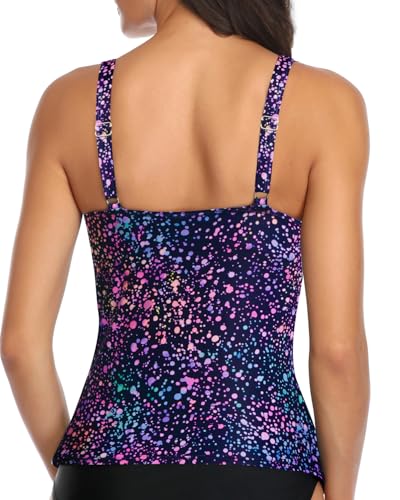 Image of Yonique Women's Tankini Top Only Tummy Control Bathing Suit Top Ruffle Swimsuit Top V Neck Swim Tank Top No Bottom