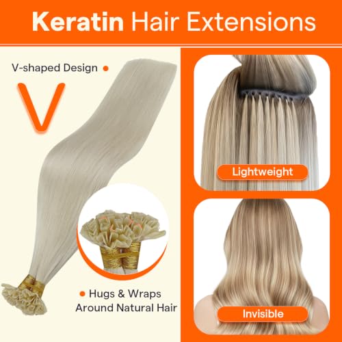 Image of Full Shine K Tip White Blonde Hair Extensions, 22 in 50g 50s