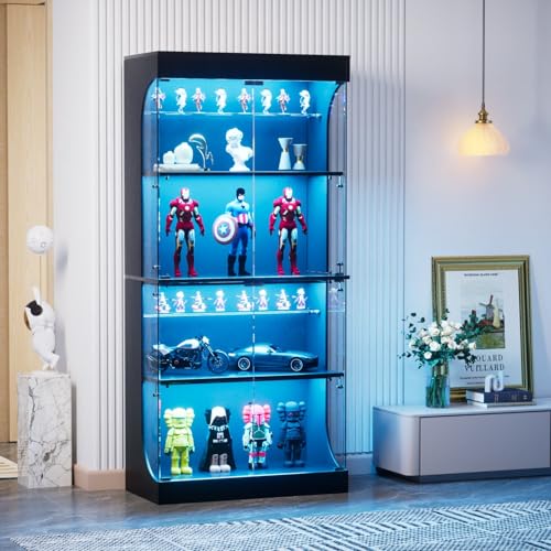EURHCIO Vitrine en Verre,Vitrine pour Collection avec Lumières LED,Bibliotheque,Buffet Salon,Placard Rangement,Meubles de Rangement,80x35x165cm (Noir-B)