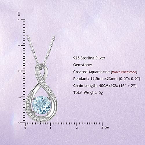Gemlanto 925 Sterling Silver Created Aquamarine Necklace March Birthstone Necklaces For Women Birthday Anniversary Jewelry Gifts For Mom Her Women Girls, Adjustable Chain 16+2 Inch #TOP4