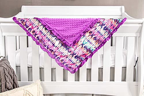 Image of Top Tots Baby Blanket - Watercolor Reptile with Purple Minky Dot & Satin Ruffle, 31 x 31 Inch Multicolored