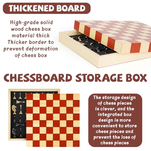 Metal Chess Set for Adults & Kids with Metal Chess Pieces –Wooden Chess Board Game with Portable Storage Case, Classic Strategy Family Board Game Gift Travel Chess Set - Image 5