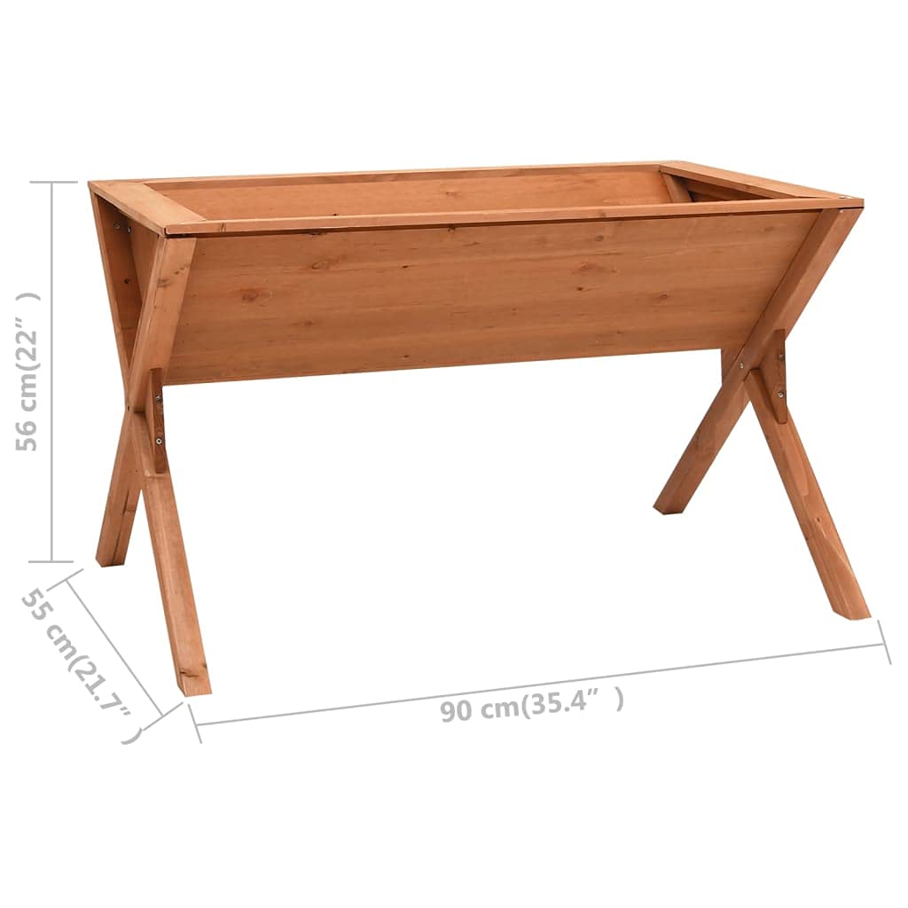 Podwyższona grządka z drewna jodłowego, 90 x 55 x 56 cm, stabilna donica na rośliny z nogami X, drewniany stojak na rośliny do użytku wewnątrz i na zewnątrz, idealna na taras, do ogrodu