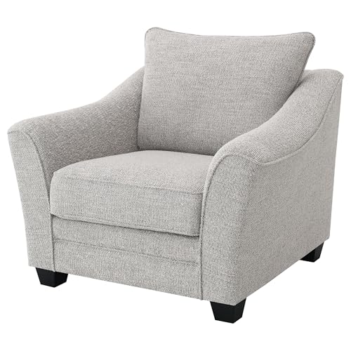 Sillón tapizado gris claro con brazos inclinados miniatura 5