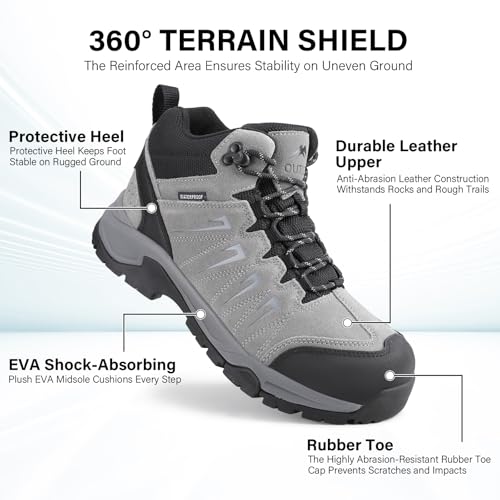 Image of Men's Waterproof Hiking Boots Lightweight Leather Mid Ankle Outdoor Trail Trekking shoes