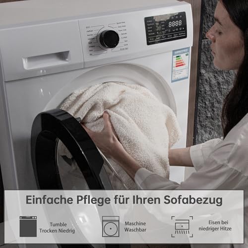 OHSIO Sofa Überzug – Hoch Elastischer, Rutschfester Sitzkissenbezug – Waschbarer, Haustierfreundlicher Sofabezug für Couch, Strapazierfähig(Elfenbein, 1x Rückenlehnenbezug)