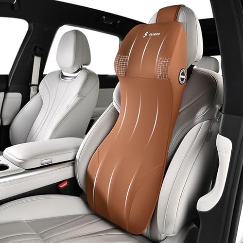 Image of FLORICH Car Seat Lumbar Support with Headrest Pillow Memory Foam Car Lumbar Pillow Back Support Cushion 2-in-1 Ergonomic Back Rest Pillow & Car Neck Pillow for Driving Tailbone Pain Relief, Brown