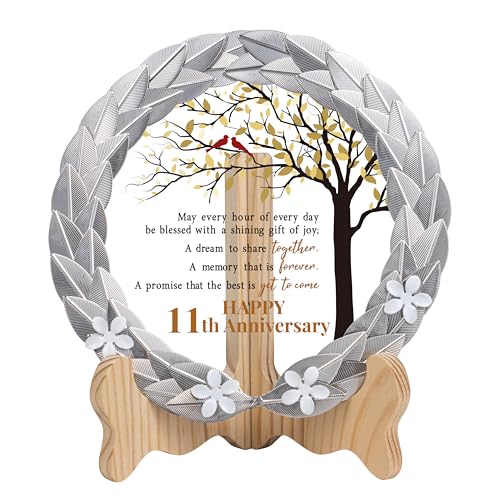 11th Anniversary Wedding Gifts Crystal Plate with Silver Leaf Wreath - 11 Years Anniversary Wedding Unique Gifts Ideas for Parents Couple - Cardinal Style