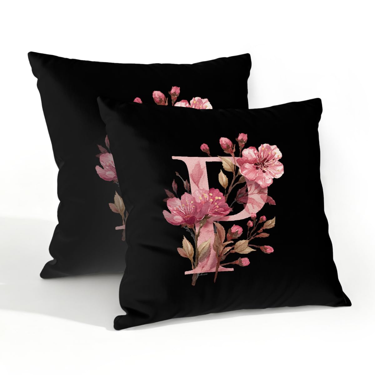 Outdoor Pillow Covers Waterproof Pillowcases 20x20in Set of 2 Alphabet P Floral Art Decorative Throw Cushion Case for Couch Sofa Garden Patio Furniture