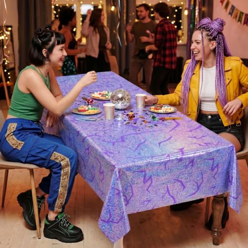Fortivae Nappe Violet Anniversaire Kpop, 1 Pcs Fête Décoration Couverture de Table, 137 x 274 cm Nappe Fête pour Kpop, Réunion de Famille, Halloween, Disco, Festivals(Violet éclair) – vue 7
