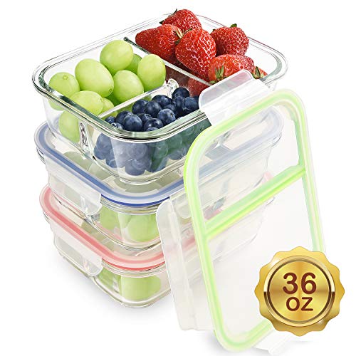 RENPHO Glass Meal Prep Containers 3 Compartment,Bento Box Containers