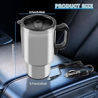 12V Car Heating Cup Stainless Steel Travel Coffee Cup Insulated Heated Thermos Mug, 450ml Car Kettle for Heating Water, Coffee, Milk, Tea (Silver, Stainless Steel Inner)