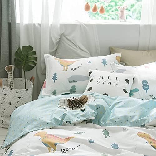 Dinosaur Duvet Cover Queen, 100% Cotton 3 Pieces Queen Dinosaur Bedding Set for Girls Boys, Cartoon Style Dino Print Reversible Queen Duvet Cover Forest, with Zipper Closure, Comfortable Breathable 6 51I0ty2ReYL. AC