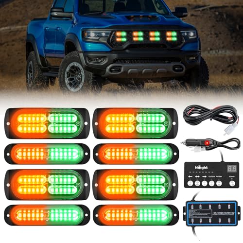 Image of Nilight 8PCS Led Strobe Lights with Controller 12V 24V Sync Amber Green | 12 24 LED Surface Mount Emergency Hazard Warning for Vehicle Car Truck RV ATV