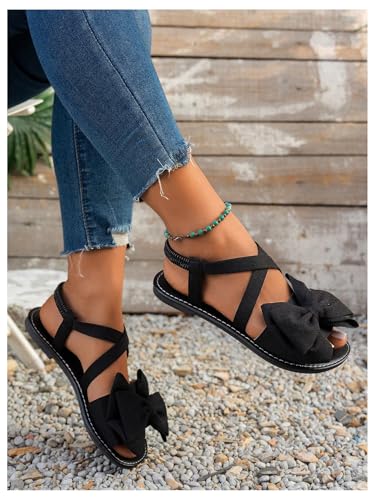 GORGLITTER Women's Ankle Strap Bow Sandals Criss Cross Open Toe Bowknot Dressy Beach Flat Sandals 20254