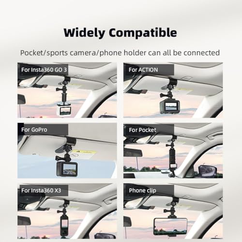 Image of MTRoyaldia Car Sun Visor Mount for In-sta360 X5 X4 X3, Car Mount Inside Holder with Phone Clip for DJI Osmo Pocket 3 /360 Action 5 Pro 4 3 /Xtra Muse, Go-Pro POV Mount Vlog /Video Smartphone Accessories