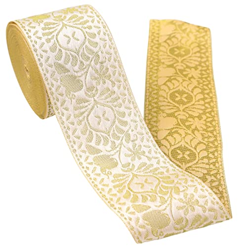 Boho Jacquard Ribbon Floral Ribbon Gold Embroidery Jacquard Trim for Sewing, Handmade Bag, Clothing Decoration AIETSYEI