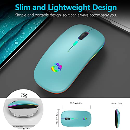 LED-Wireless-Mouse-Rechargeable-Slim-Silent-Mice-24G-Portable-Office-Optical-Mouse-with-USB-Receiver-and-Type-C-Adapter-3-Adjustable-DPI-for-Laptop-Computer-PC-Notebook-DesktopLake-Blue