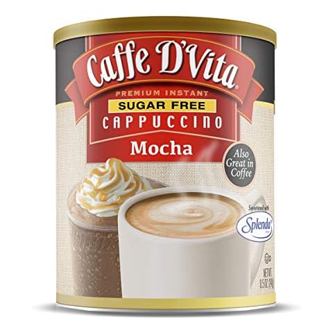 Caffe Dâ€™Vita Sugar Free Mocha Cappuccino Mix - Sugar Free Mocha Mix, Gluten Free, No Cholesterol, No Hydrogenated Oils, No Trans Fat, 99% Caffeine Free, Sugar Free Mocha Powder - 8.5 Oz Can Cover