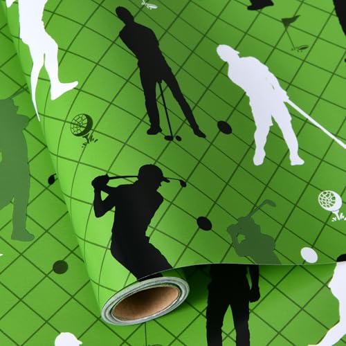 Sikiweiter Golf Wrapping Paper Roll - Silhouette Golfer Design for Birthday Christmas Fathers Day- 17 inch x 16.5 feet(Golf)