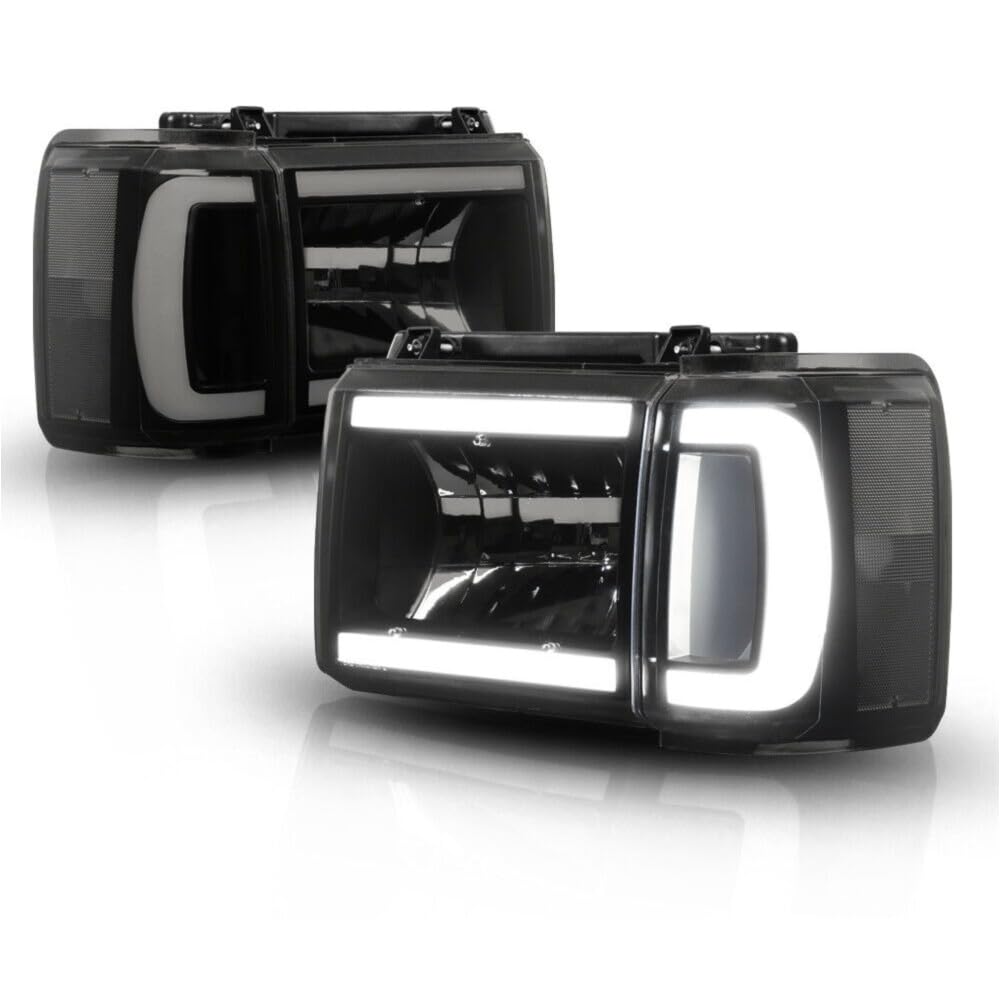 LYNHJC Headlight Halogen, LED LED Bar Front Left Right Driver Passenger Side ABS Plastic (Housing) / Polycarbonate (Lens) Smoke Lens Black/Chrome Housing Clear Reflector C_Bar Drl + Corner