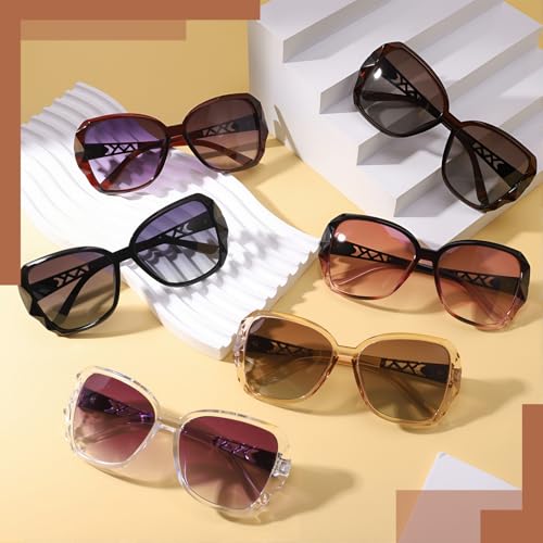 Image of Women Oversized Sunglasses UV400 Protection Lens Sun Glasses | Lightweight Shiny Frame, Classic Trendy Design, Multiple Color Options for Walking, Driving, Shopping, Taking Photos