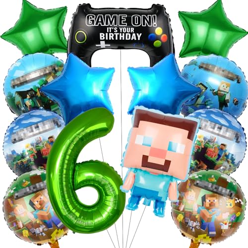 Decoration Anniversaire 6 ans, 13 Pièces Kit de Anniversaire Décoration de Fête, Jeux Vidéo Ballons de Fête d'Anniversaire pour Garçons Filles Adultes