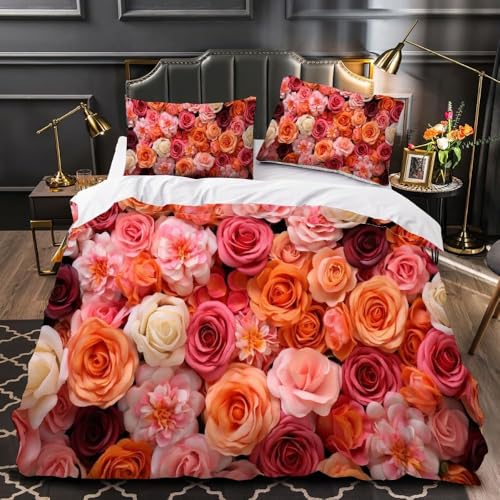 Funda Nordica Cama 105 Rosa Ropa de Cama Flores Microfibra Suav Funda Edredon 200x200, Funda Nórdica Chica y 2 Funda de Almohada 50x80 cm, e6109