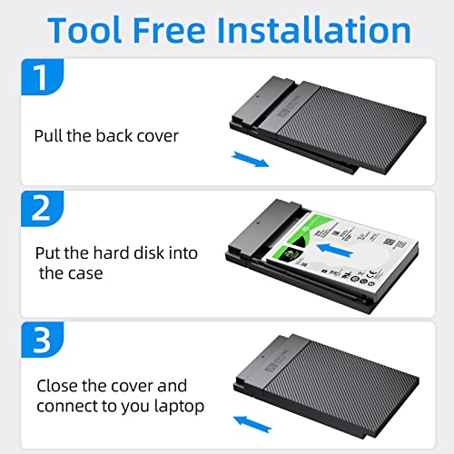 Festplattengehäuse 2,5 Zoll SANZANG USB 3.0 Festplatte Gehäuse mit USB 3.0 Kabel Werkzeugloses für 2 5 Zoll SATA SSD und HDD in Höhe 9.5mm 7mm, UASP & Trim unterstützt – Bild 7