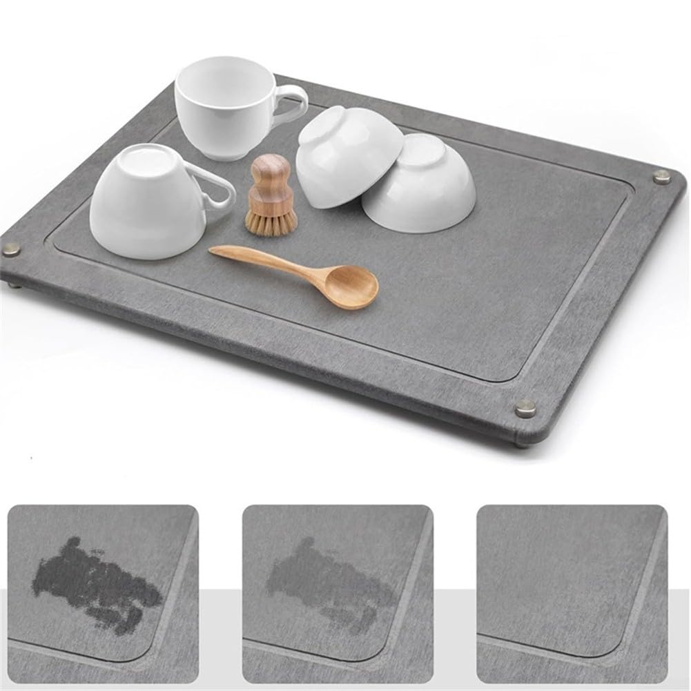 Tapis de séchage en diatomite pour comptoir de cuisine, dessous de verre absorbant l'eau, tapis égouttoir à vaisselle 30 x 40 x 2 cm (blanc)