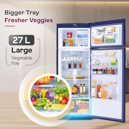 Image of Godrej 244 L 3 Star 5 Years Comprehensive Convertible Freezer 6-In-1 | 95%+ Food Surface Disinfection Double Door Refrigerator (2026 Model, RT EONVALOR 280CN RCIF LA BL, Lisa Blue)